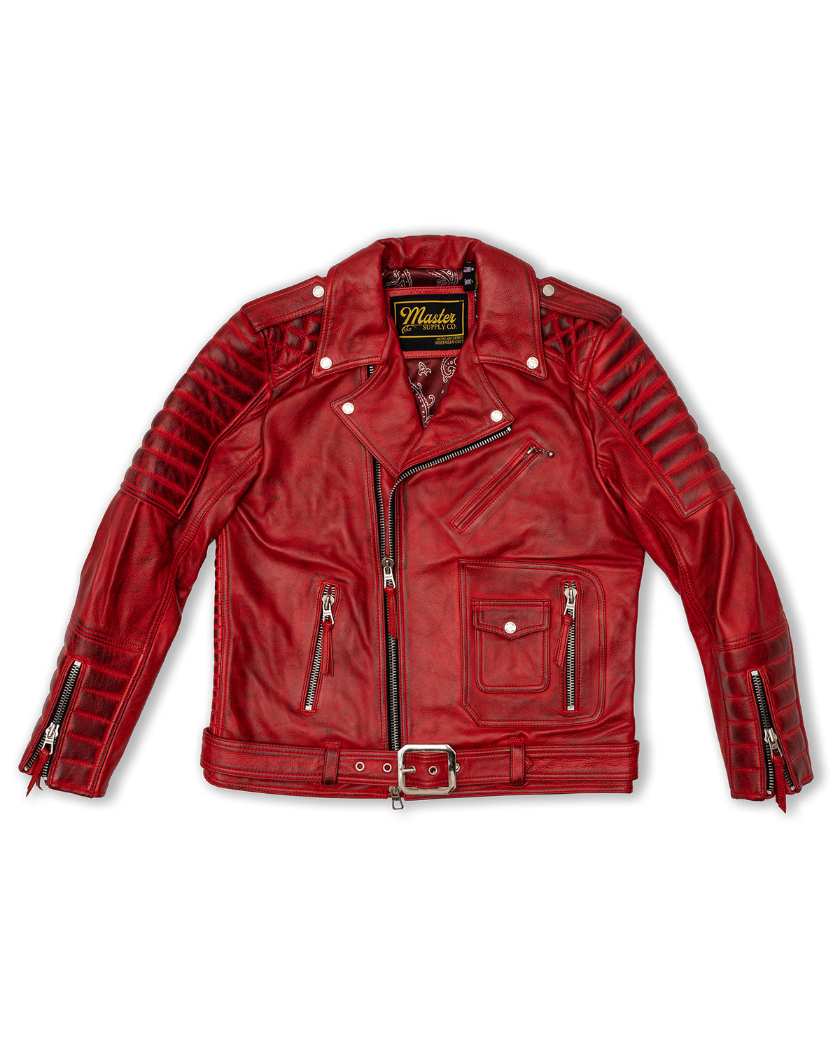 Belvedere Red Men\'s Leather Biker Jacket | Master Supply